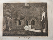 1850 INCISIONE CATTANEO NAPOLI TOMBA DI VIRGILIO MERGELLINA REGNO DUE SICILIE