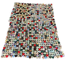 Copriletto trapuntato patchwork GRANDE 76” X 104” fatto a mano YoYo Popcorn Girandola