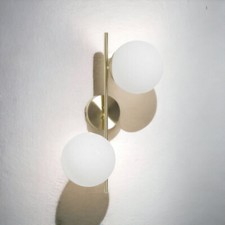 Applique lampada da parete stile vintage in metallo color bronzo sfere in vetro