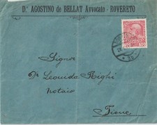 ITALIA 1911 DOMINAZIONE AUSTRIACA COPERTINA COMMERCIALE DA ROVERETO A TIONE
