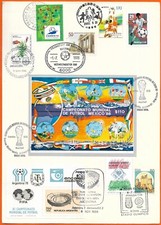 Foglio con francobolli e timbri di vari campionati mondiali di calcio