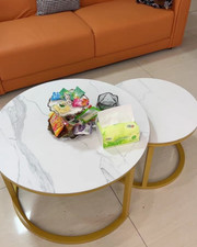 SET 2 TAVOLINI DA SALOTTO INTERNO/ESTERNO MARMO CON STRUTTURA METALLICA