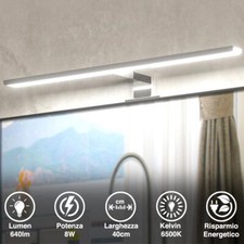 Faretto Led per Specchio da Bagno Alluminio 40cm Luce LED 8W 6500K 640lm Bianco