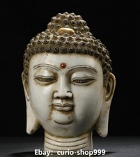 Statua testa di Buddha Shakyamuni 7" antica dinastia marmo bianco buddismo Sakyamuni