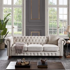 Chesterfield sofa beige linen