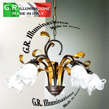 LAMPADARIO IN FERRO BATTUTO 5 LUCI BRUNITO ORO SOSPENSIONE CAMERA DA LETTO Sara