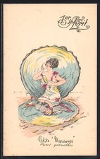 Artista-Ak Spärlich Bekleidete Donna IN Una Conchiglia Nudo