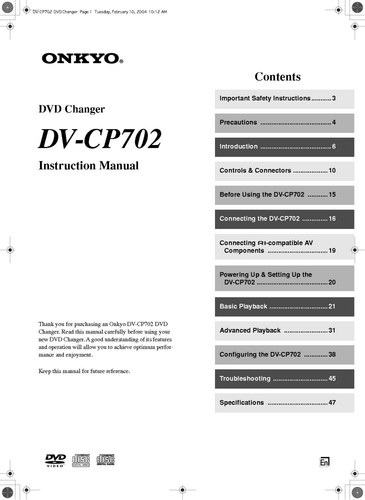 Onkyo cp702 lettore dvd - dv-cp702,