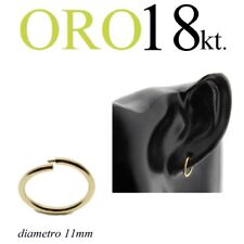 orecchini oro GIALLO 18kt. cerchio invisibile anello lobo mm.11 uomo donna 