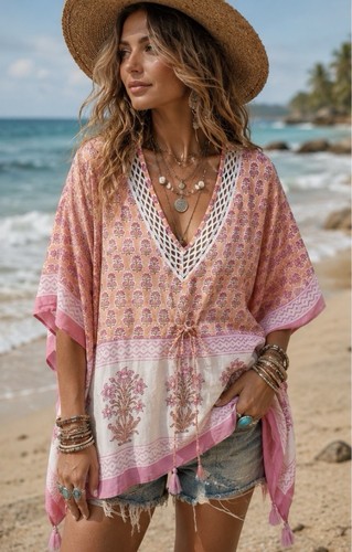 Poncho top pol rosa stampa - pol,