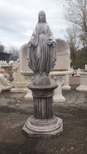 STATUA SCULTURA DELLA MADONNA IMMACOLATA CON COLONNA BASE IN CEMENTO MARMO PIETR