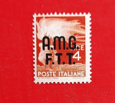 1949 francobollo 4 lire serie democratica sovr. amg-ftt con decalco