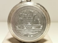 ANTICO GRANDE OROLOGIO SVIZZERO UOMO ARGENTO TASCABILE FERROVIA "ECLISSI" CON LOCOMOTIVA