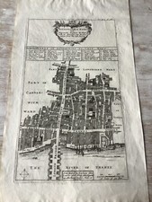 1720 John Strype Billingsgate Fish Ward Londra antica mappa incisione originale