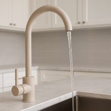 rubinetto miscelatore cucina alto canna curva colore avena opaco in acciaio inox