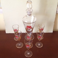 servizio bottiglia e 6 bicchieri rosolio anni 50/60 nuovo mai utilizzato vintage