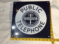 Rara insegna pubblicitaria in porcellana TELEFONO PUBBLICO 2 LATI GENERALE ASSOCIATO CO