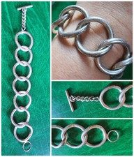 Bracciale VINTAGE anni 70  catena metallo cerchi argento RETRÒ donna uomo nuovo 