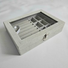 Scatola organizer portagioie grigio scamosciato orecchino anello bracciale vetrina