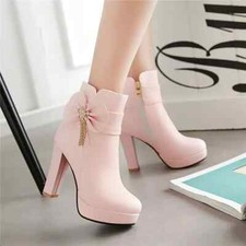 Stivaletti stivali tacco tronchetto platform rosa 12 cm pelle sintetica CZ286