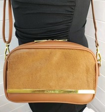Borsa a tracolla Joy & Iman Cognac marrone Luxe in pelle di vitello con RFID piccola nuova con etichette