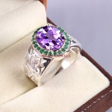 Naturale Ametista E Verde Onice 18K Placcato Oro Bianco Argento Uomo Anello #285