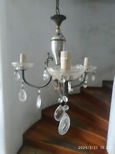 lampadario vintage in ottone, ferro e vetro anni '50