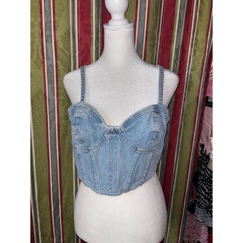 Blue denim corset - denim, top