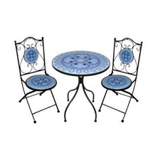 Set Tavolo e 2 Sedie da Giardino in Metallo con Maioliche Mosaico Diametro 80cm