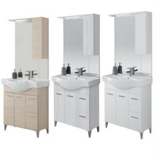 Arredo bagno 81 bianco rovere grigio a terra lavabo specchio pensile tettino |t4