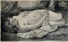 Gustave Courbet gravure Eau Forte Etching Étude De Femme couchée Nue Nu Féminin