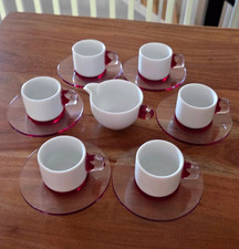 GUZZINI Italy Tazza Espresso con Piattino Acrilico e Porcellana 6 Set + Cremera