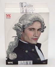 Parrucca barocca da uomo con treccia argento grigio mai utilizzata