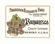 Etichetta vintage originale Vino Barbaresco Francesco Rinaldi Barolo/Alba