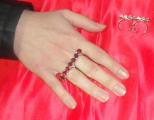 anello doppio dito strass ss29    5 mm ROSSO bagno ARGENTO made italy