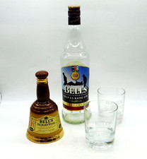 Bells Old Scotch Whisky Bundle Glasses Ceramic Bell Bottle Help the Heros