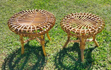 Sgabello Rattan e Bambù Franco Albini per Bonacina Anni 60 Coppia Set 2 Sgabelli