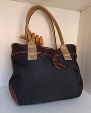 Lancel Paris borsa donna tela e pelle blu/marrone tote bag 