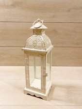 Lanterna Meliné In Metallo 12x12x36cm Bianca/Oro Spazzolato Shabby Chic Decorata