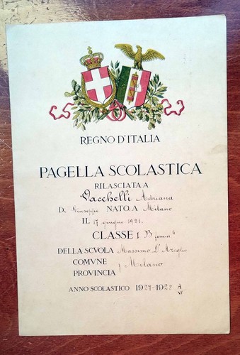 Pagella scolastica 1927 - pagella, 1927-28