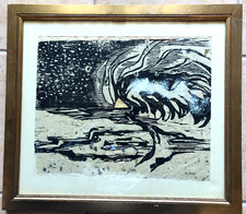 Opera unica litografia retouché e collage firmata Gianni Dova in cornice