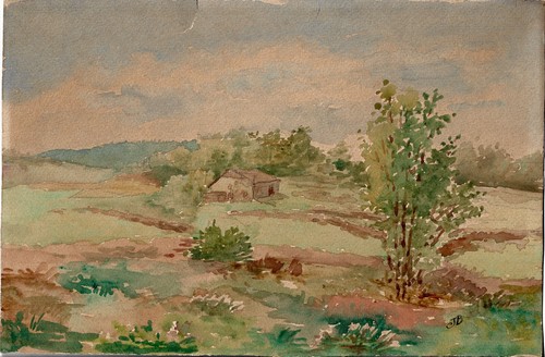 Belle aquarelle ferme comtoise