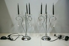 COPPIA ABATJOUR VINTAGE CANDELIERE 3BRACCI 3LUCI alogene DIMMER METALLO CROMATO