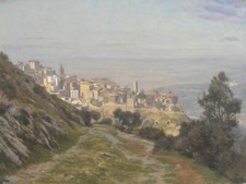 Luigi CALDERINI (Torino 1880–1973) Veduta di Tivoli OLIO cm 32x42 anno 1912