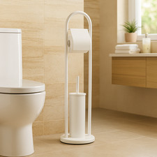 Piantana Portarotolo e Scopino Bianco, Porta Carta Igenica e Scopino da Terra