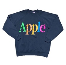 FELPA UOMO GRANDE VINTAGE ANNI 90 APPLE COMPUTERS LOGO ARCOBALENO GIROCOLLO NERA