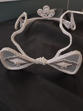 Tiara vintage'80sposa+scatola acconciatura perle diadema fiocco velo glamour...