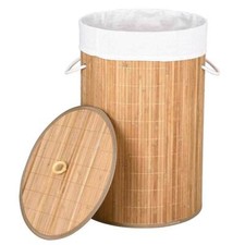 Cesto Biancheria Sporca Pieghevole in Bambu e Tessuto Portabiancheria con Manici