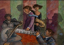 Musicisti Jazz II Giampaolo Talani Opera Unica Pastello ad Olio Firmata 70x50
