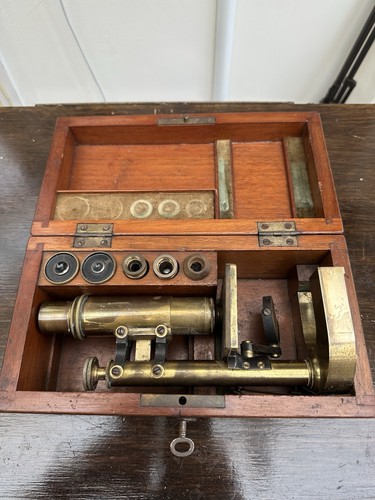 Antique brass microscope - microscope, in